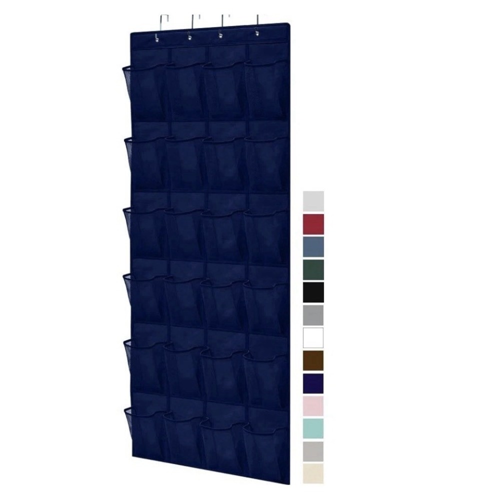 GORILLA GRIP Over the Door Shoe Organizer, 24 Large 24 Pockets/4 Hooks, Navy